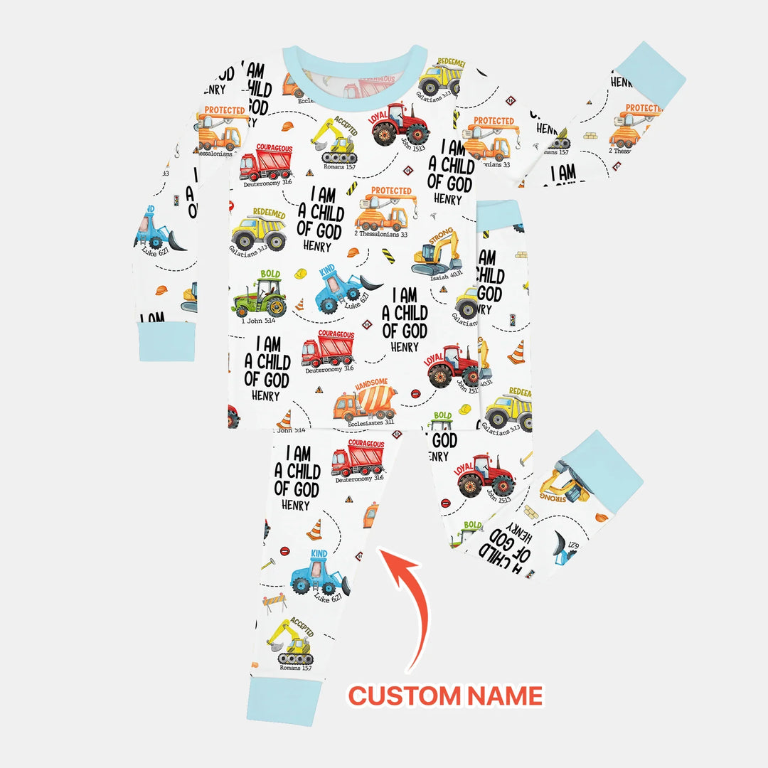 I Am A Child Of God Custom Name Two Piece Long Sleeve Pajama Set , I Am A Child Of God Custom Name Two Piece Long Sleeve Pajama Set - 12-18M