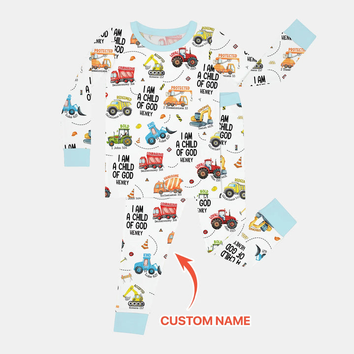 I Am A Child Of God Custom Name Two Piece Long Sleeve Pajama Set , I Am A Child Of God Custom Name Two Piece Long Sleeve Pajama Set - 12-18M