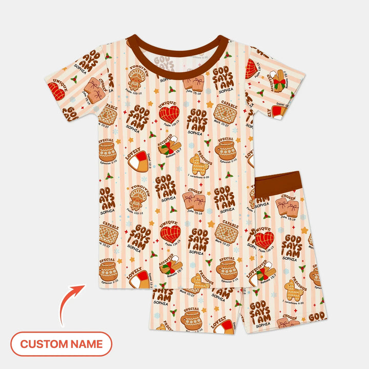 Christmas Mexican Cookies Custom Name For Boys Two Piece Short Sleeve Shorts Pajama Set , Christmas Mexican Cookies Custom Name For Boys Two Piece Short Sleeve Shorts Pajama Set - 12-18M