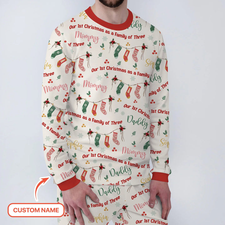 Benutzerdefiniertes Foto Unser erstes Weihnachten als Familie Benutzerdefiniertes Herren-Pyjama-Set