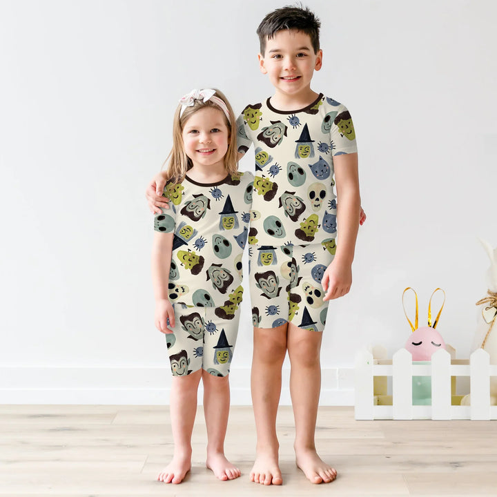 Halloween Face Two Piece Short Sleeve Shorts Pajama Set , Halloween Face Two Piece Short Sleeve Shorts Pajama Set - 12-18M