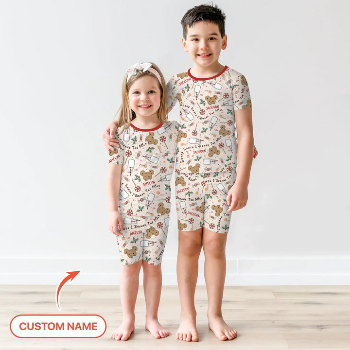 Custom Name Sorry Santa I Drank The Milk Two Piece Short Sleeve Shorts Pajama Set , Custom Name Sorry Santa I Drank The Milk Two Piece Short Sleeve Shorts Pajama Set - 12-18M
