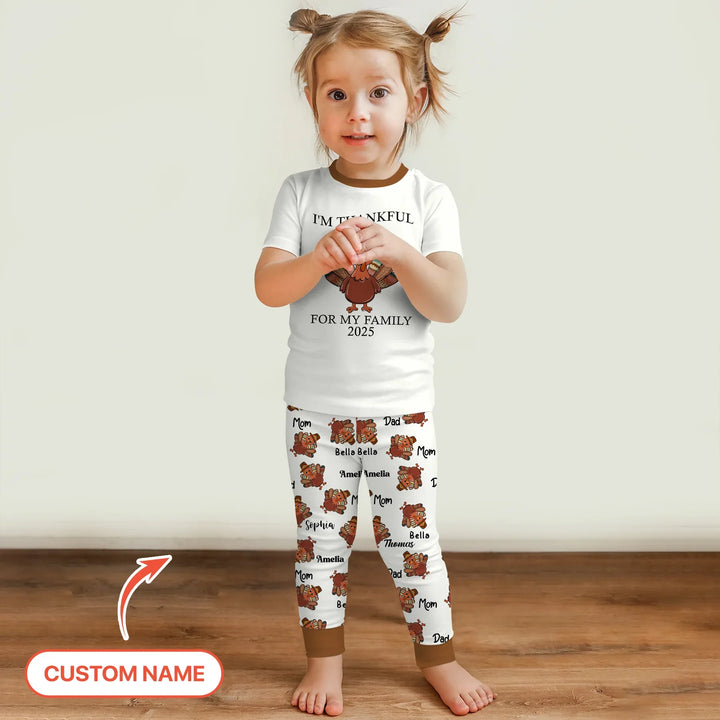 Custom Name Thanksgiving Family Matching Two Piece Short Sleeve Pajama Set