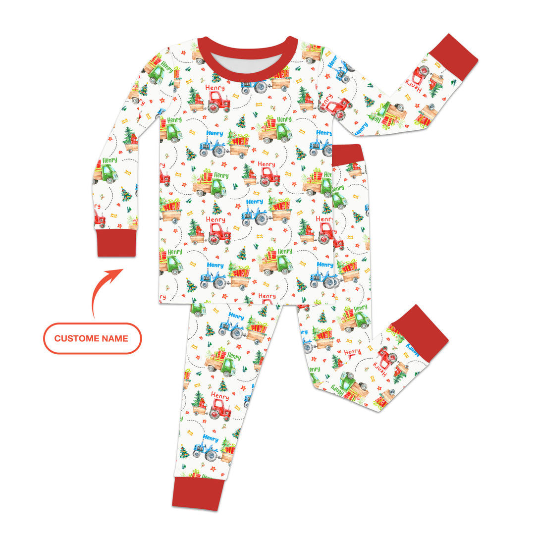 Santa's Little Builders Custom Name Two Piece Long Sleeve Pajama Set