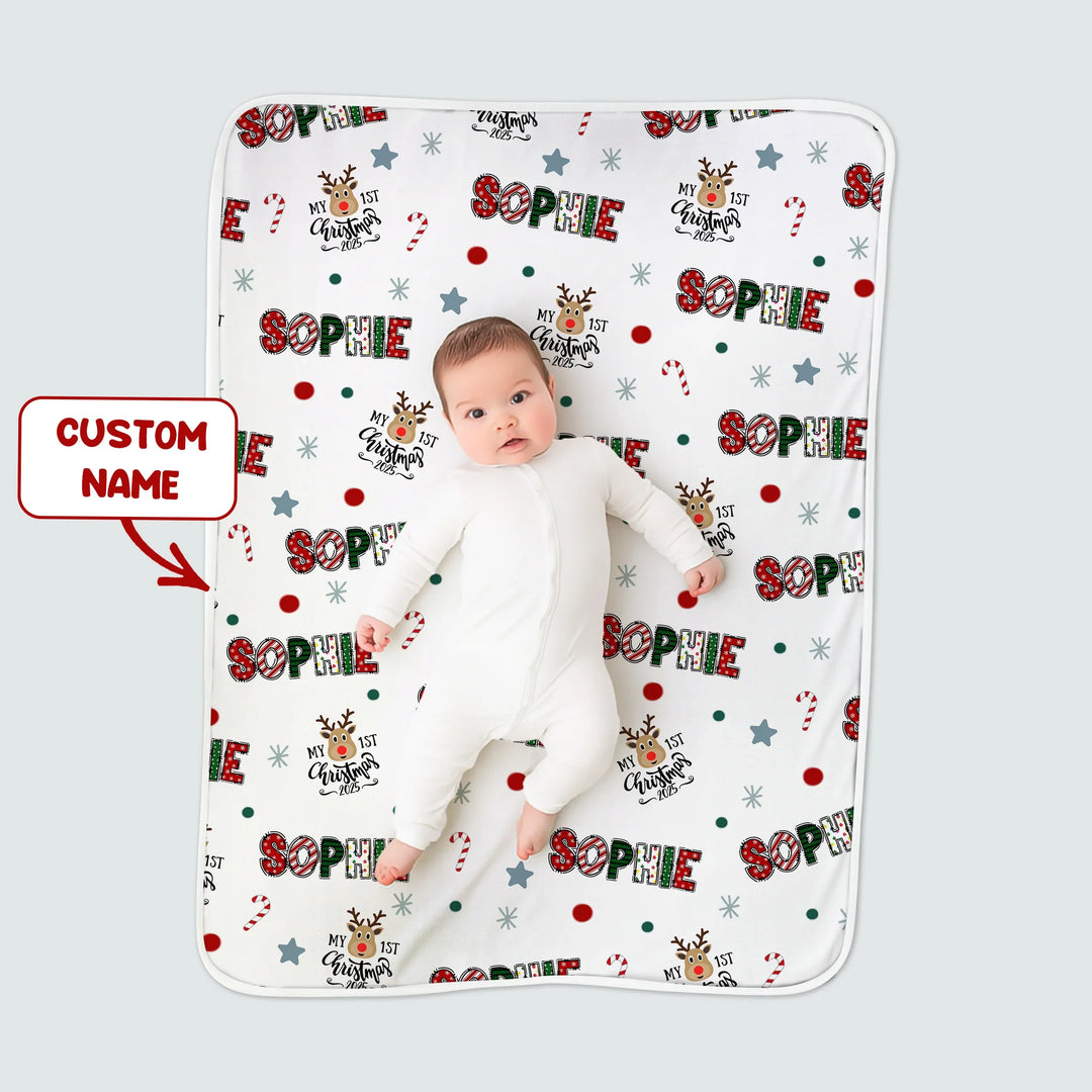 Custom Name "My First Christmas 2025" - Toddler Blanket (S) , Custom Name "My First Christmas 2025" - Toddler Blanket (S) - Default Title