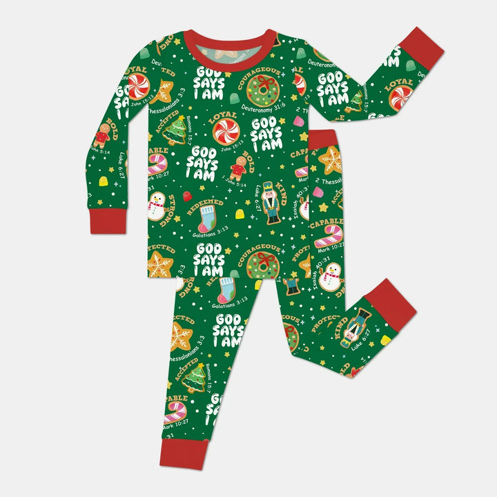 Merry Christmas God Says I Am Boy Two Piece Long Sleeve Pajama Set , Merry Christmas God Says I Am Boy Two Piece Long Sleeve Pajama Set - 12-18M