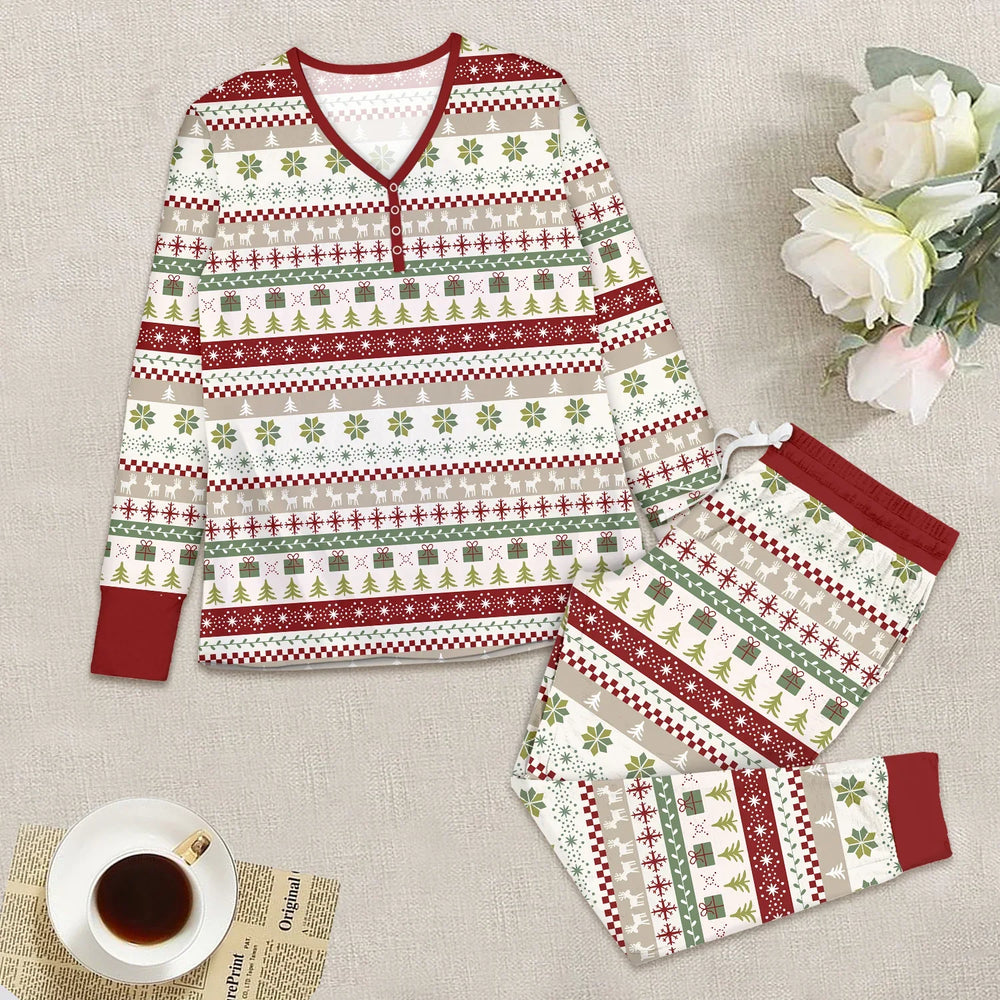 Christmas Fair Isle Red and Green Women Pajama Set , Christmas Fair Isle Red and Green Women Pajama Set - Only Shirt / S