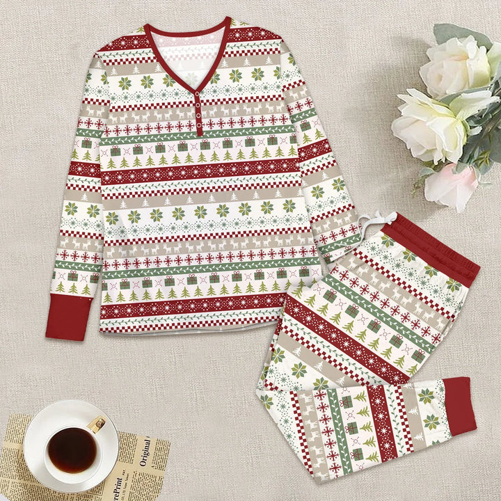 Christmas Fair Isle Red and Green Women Pajama Set , Christmas Fair Isle Red and Green Women Pajama Set - Only Shirt / S