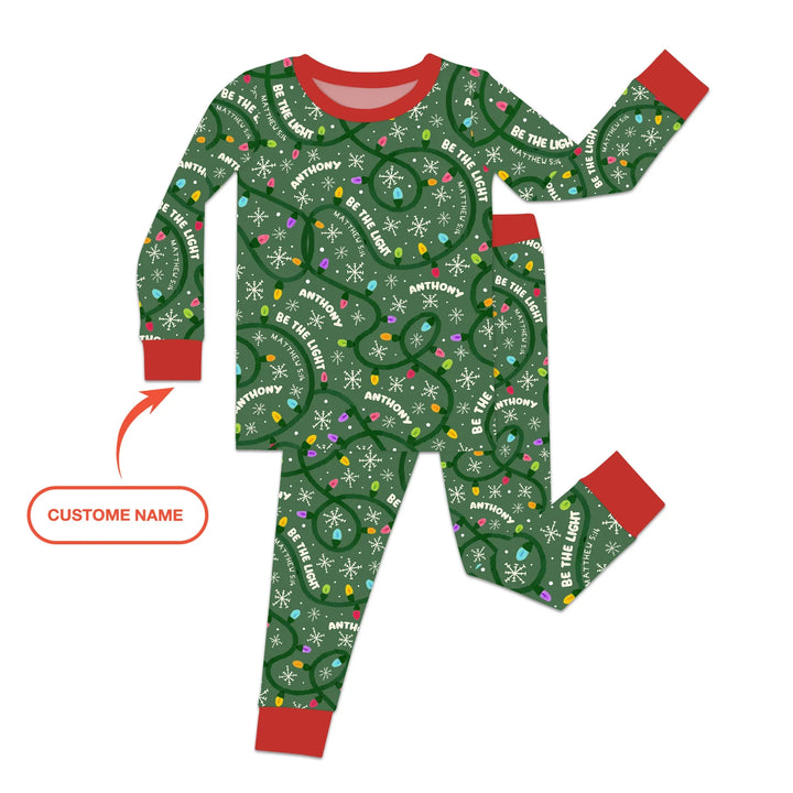 Custom Name Be The Light Christmas Two Piece Long Sleeve Pajama Set