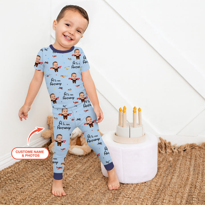 Custom Photo Face Dream Jobs Pilot Two Piece Short Sleeve Pajama Set