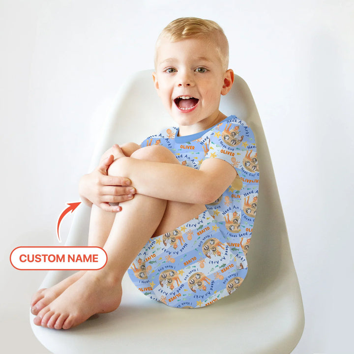 Noah’s Ark Custom Name Boy Two Piece Short Sleeve Shorts Pajama Set , Noah’s Ark Custom Name Boy Two Piece Short Sleeve Shorts Pajama Set - 12-18M