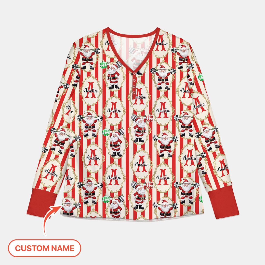 Custom Name Santa Stripes Women Pajama Set