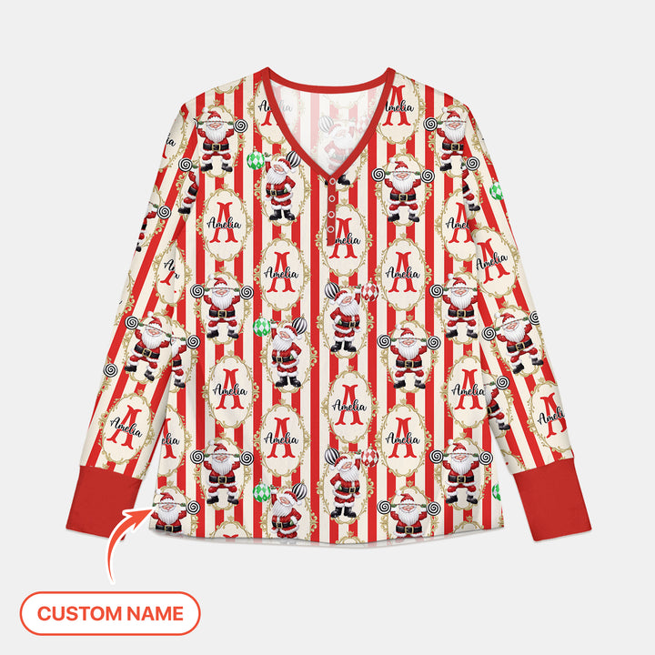 Custom Name Santa Stripes Women Pajama Set