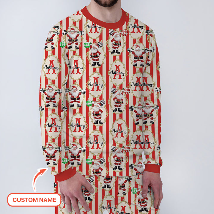 Custom Name Santa Stripes Men's Pajama Set