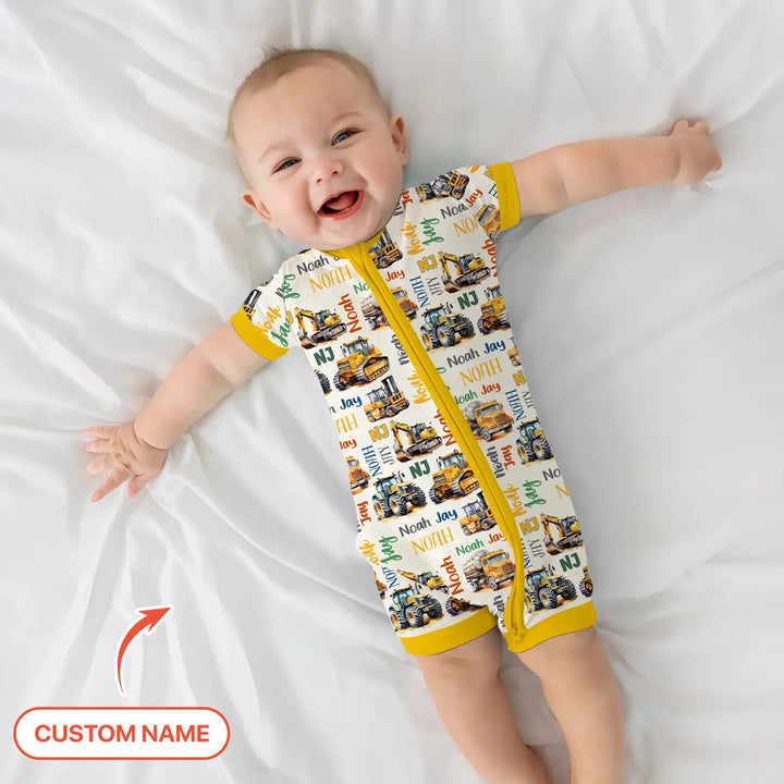 Custom Name Construction Trucks Shorty Zippy , Custom Name Construction Trucks Shorty Zippy - 0-3M