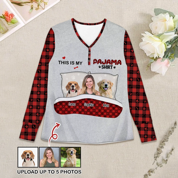 Custom Photo "This is My Pajama Shirt" for Women – Cool and Cozy , Custom Photo "This is My Pajama Shirt" for Women – Cool and Cozy - Round Neck Pajama / S