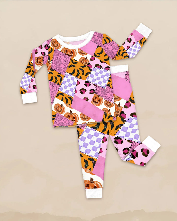 Halloween Patchwork Two Piece Long Sleeve Pajama Set , Halloween Patchwork Two Piece Long Sleeve Pajama Set - 12-18M