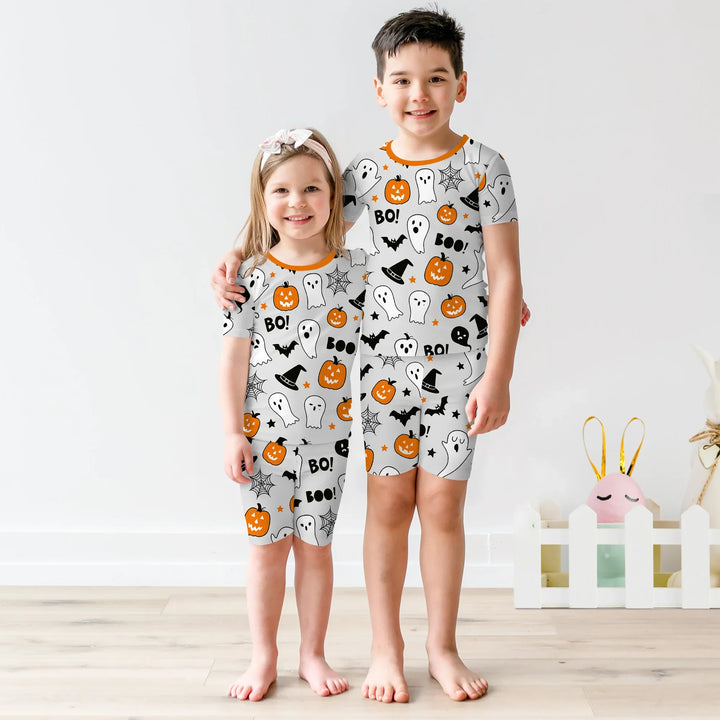 Halloween Boo & Pumpkin Two Piece Short Sleeve Shorts Pajama Set , Halloween Boo & Pumpkin Two Piece Short Sleeve Shorts Pajama Set - 12-18M