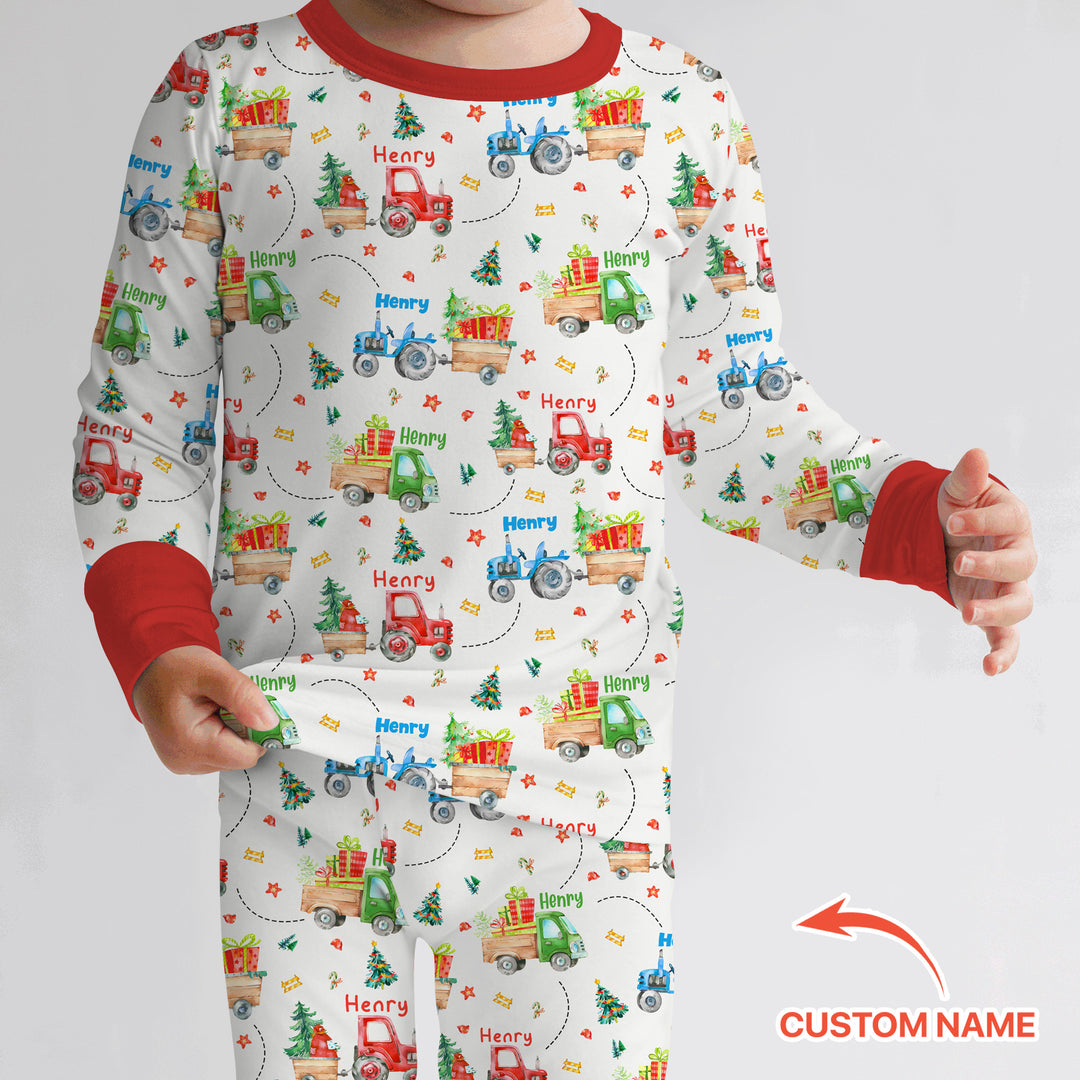 Santa's Little Builders Custom Name Two Piece Long Sleeve Pajama Set