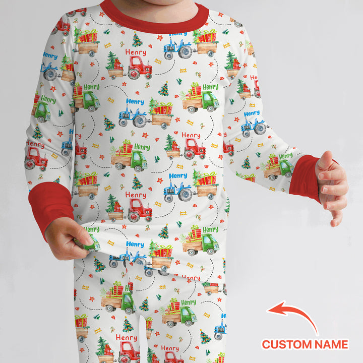 Santa's Little Builders Custom Name Two Piece Long Sleeve Pajama Set
