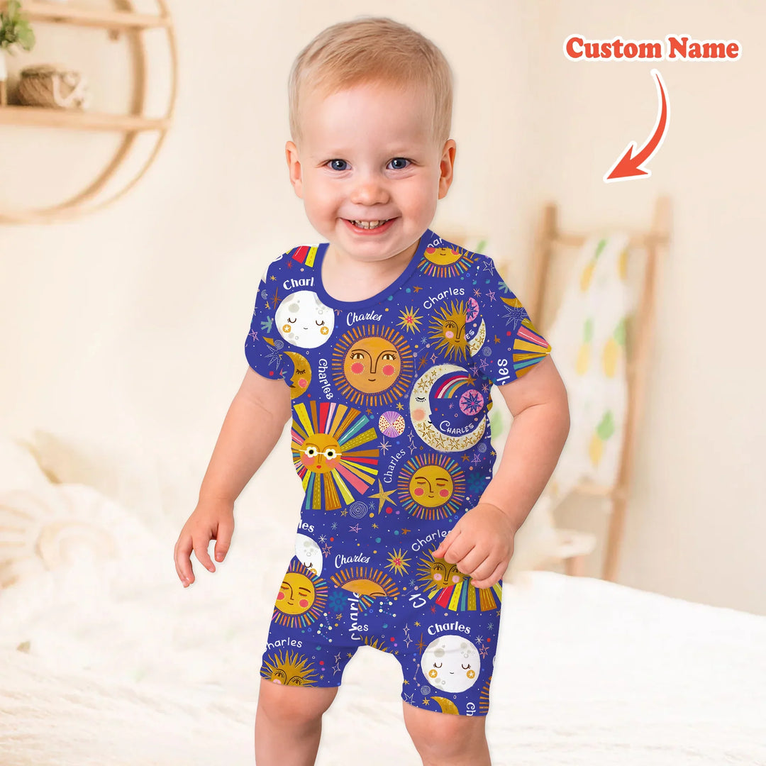 Custom Name Celestial Dream Two Piece Short Sleeve Shorts Pajama Set , Custom Name Celestial Dream Two Piece Short Sleeve Shorts Pajama Set - 12-18M