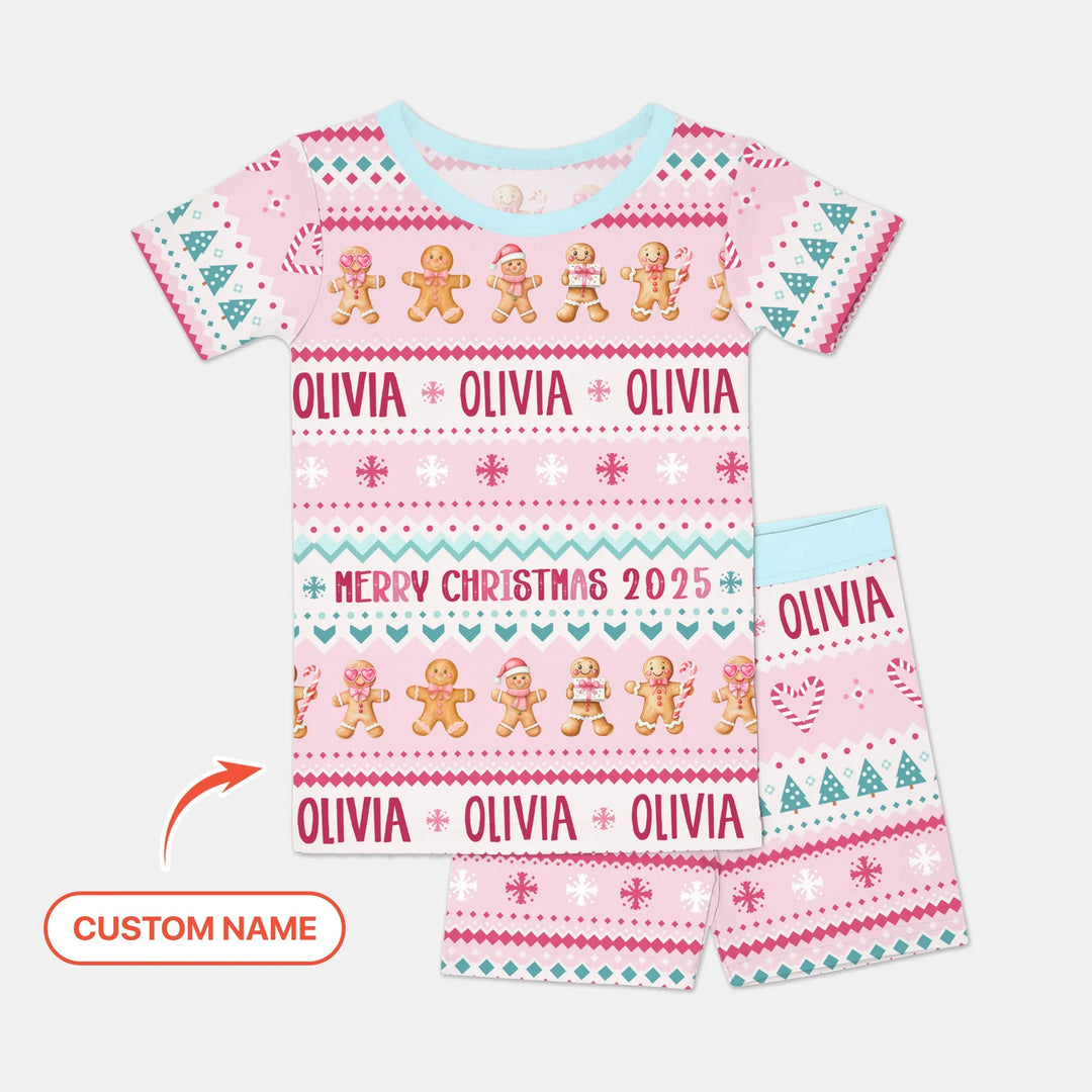 Gingerbread the Pink Custom Name Two Piece Short Sleeve Shorts Pajama Set
