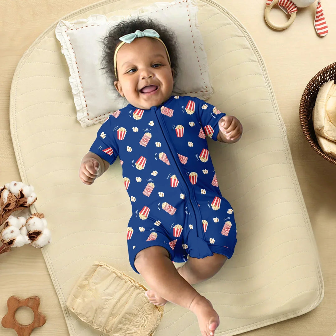 Popcorn Shorty Zippered Romper , Popcorn Shorty Zippered Romper - Newborn