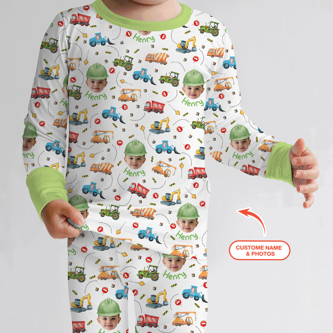 Custom Photo Little Construction Heroes Two Piece Long Sleeve Pajama Set