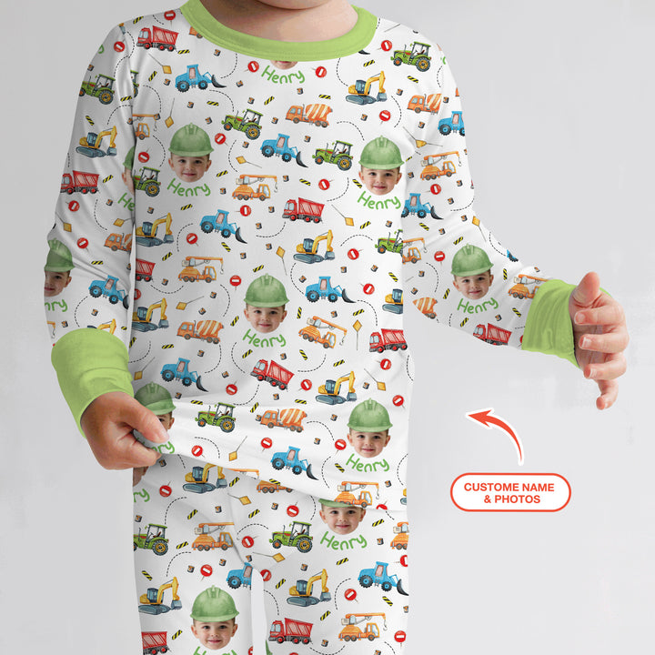 Custom Photo Little Construction Heroes Two Piece Long Sleeve Pajama Set