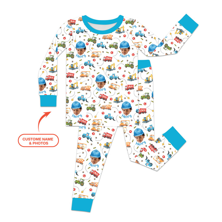 Custom Photo Little Construction Heroes Two Piece Long Sleeve Pajama Set