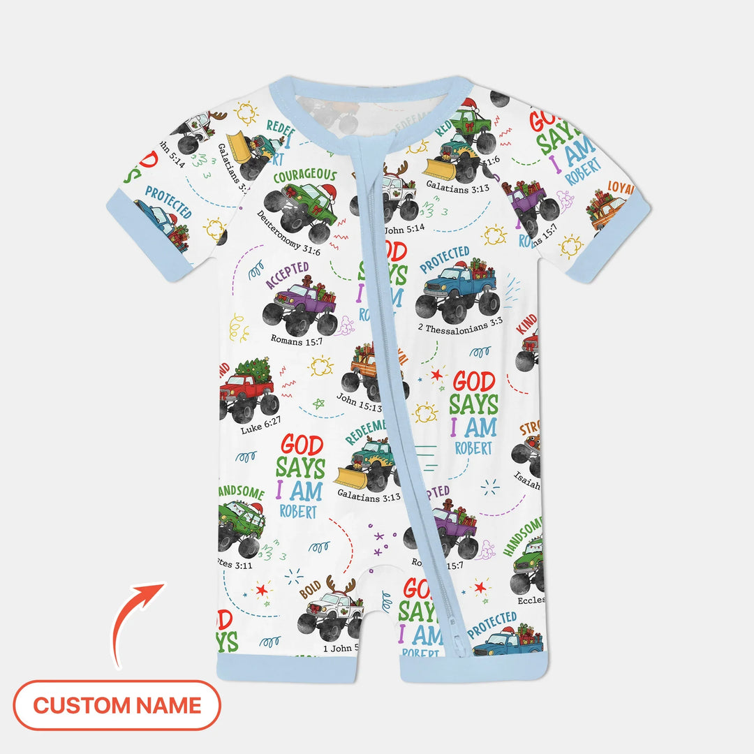 Personalized God Says I Am Christmas Monster Truck Shorty Zippy