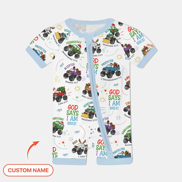 Personalized God Says I Am Christmas Monster Truck Shorty Zippy