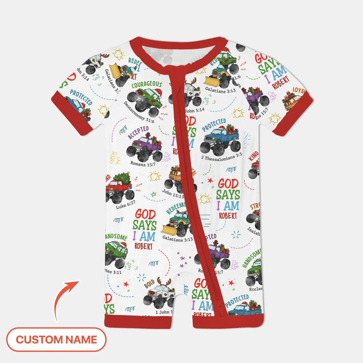 Personalized God Says I Am Christmas Monster Truck Shorty Zippy