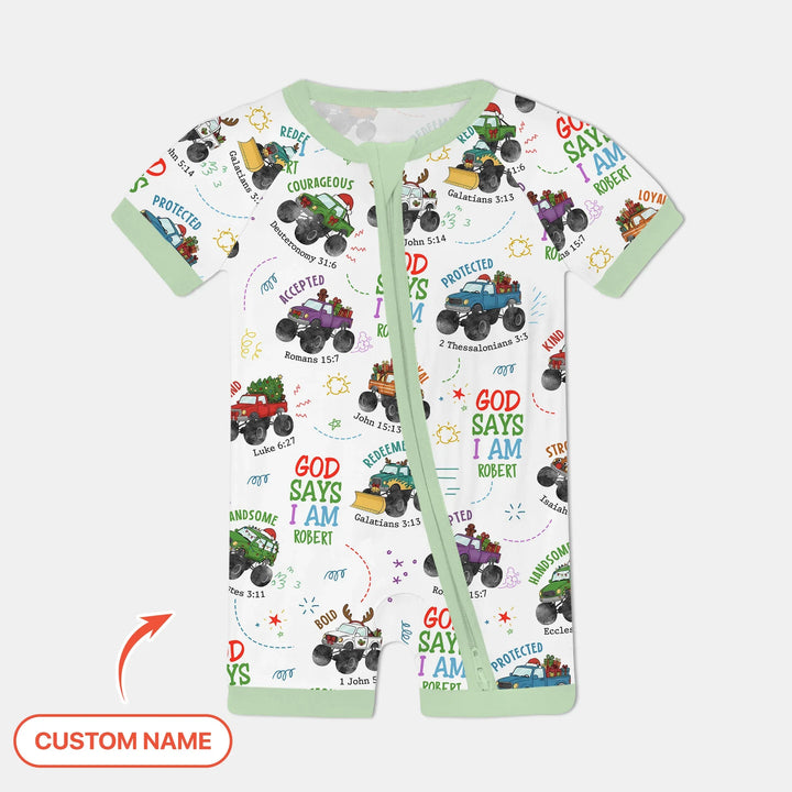 Personalized God Says I Am Christmas Monster Truck Shorty Zippy
