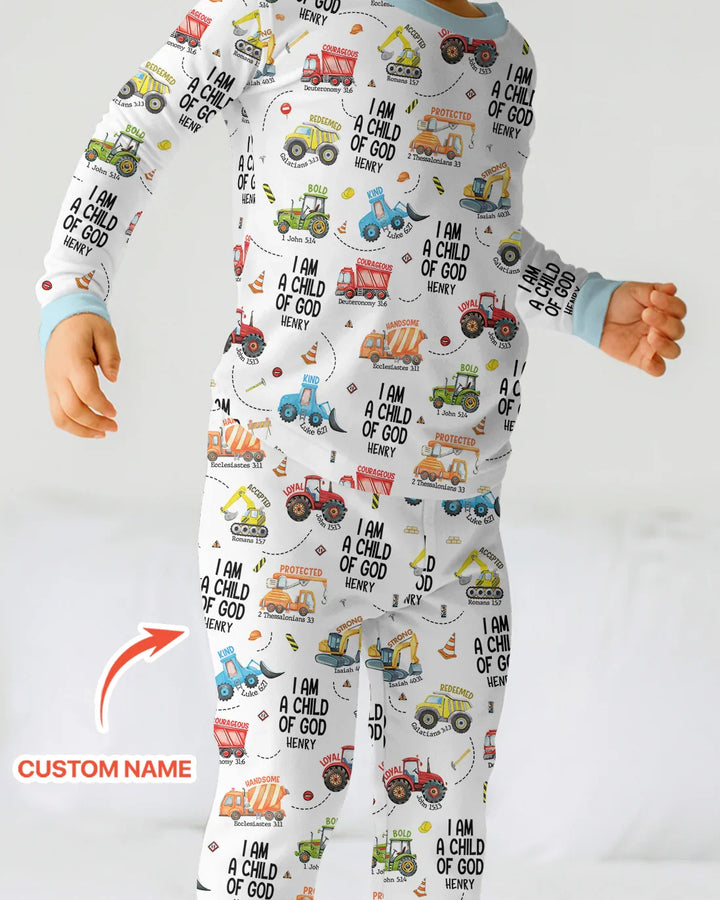 I Am A Child Of God Custom Name Two Piece Long Sleeve Pajama Set , I Am A Child Of God Custom Name Two Piece Long Sleeve Pajama Set - 12-18M