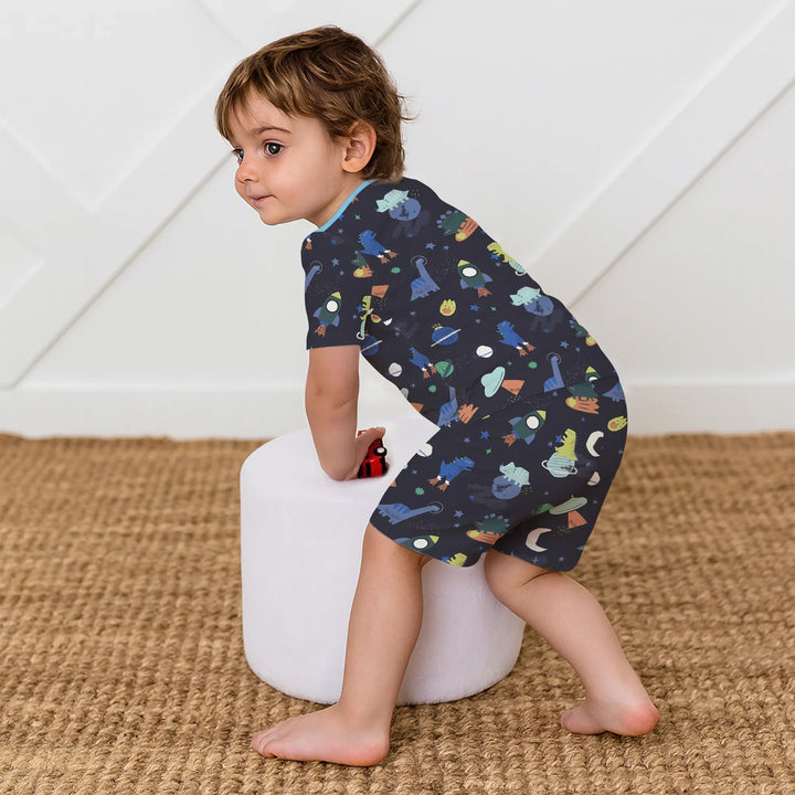Dinosaurs Astronauts Short Sleeve Shorts Pajama Set