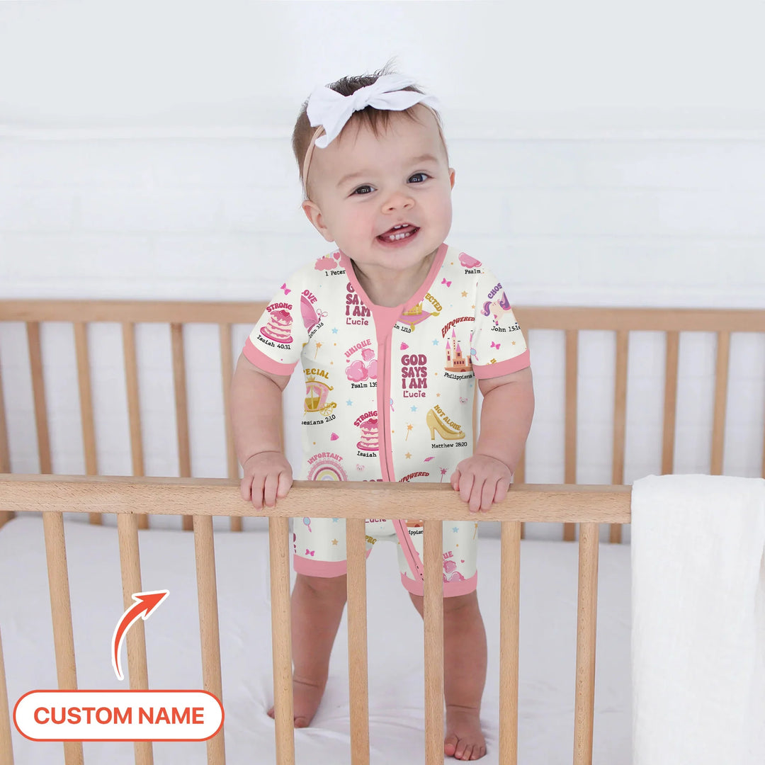Custom Name God Says I Am Girl Shorty Zippy , Custom Name God Says I Am Girl Shorty Zippy - 0-3M