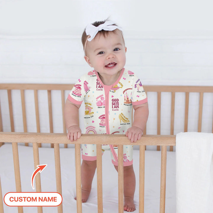 Custom Name God Says I Am Girl Shorty Zippy , Custom Name God Says I Am Girl Shorty Zippy - 0-3M