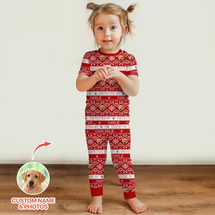 Custom Dog Photo Fair Isle Christmas Two Piece Short Sleeve Pajama Set , Custom Dog Photo Fair Isle Christmas Two Piece Short Sleeve Pajama Set - 12-18M