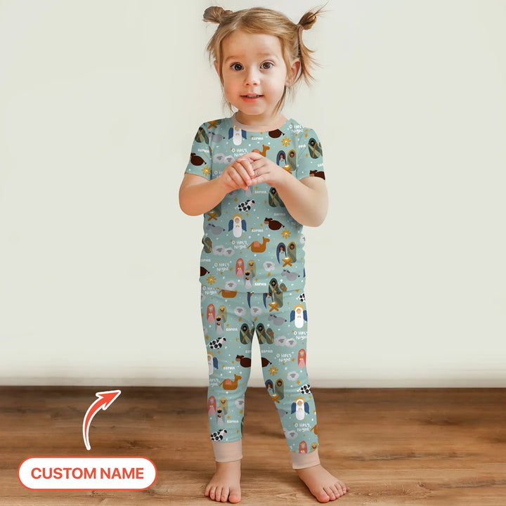 O Holy Night Custom Name Two Piece Short Sleeve Pajama Set