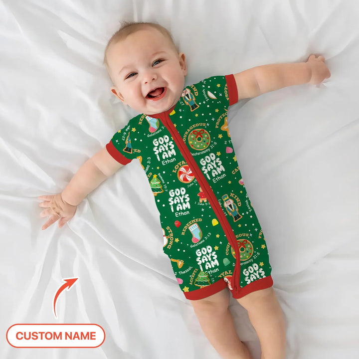 Merry Christmas God Says I Am Custom Name Shorty Zippy , Merry Christmas God Says I Am Custom Name Shorty Zippy - 0-3M