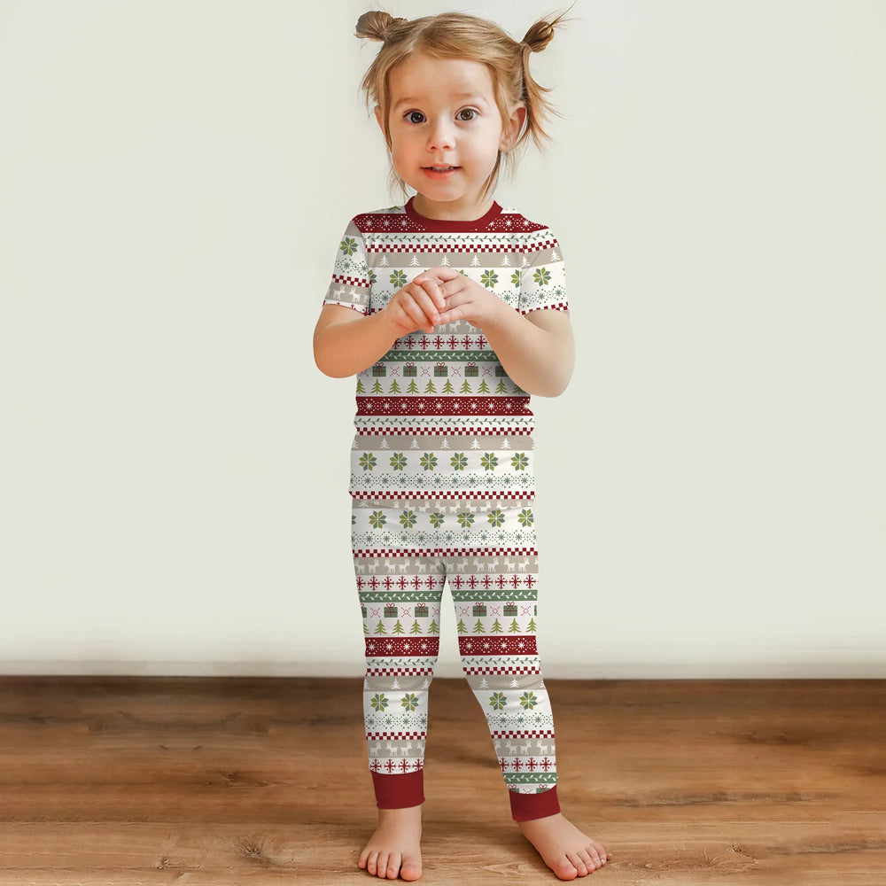 Christmas Fair Isle Red and Green Two Piece Short Sleeve Pajama Set , Christmas Fair Isle Red and Green Two Piece Short Sleeve Pajama Set - 12-18M