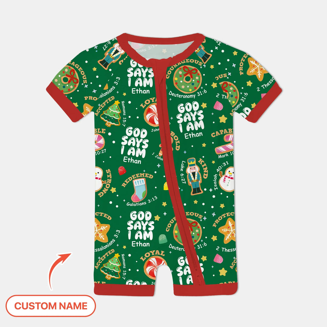 Merry Christmas God Says I Am Custom Name Shorty Zippy , Merry Christmas God Says I Am Custom Name Shorty Zippy - 0-3M