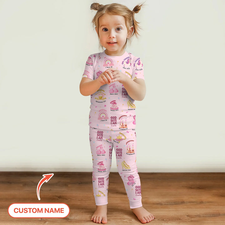Custom Name God Says I Am Girl Short Sleeve Pajama Set , Custom Name God Says I Am Girl Short Sleeve Pajama Set - 12-18M