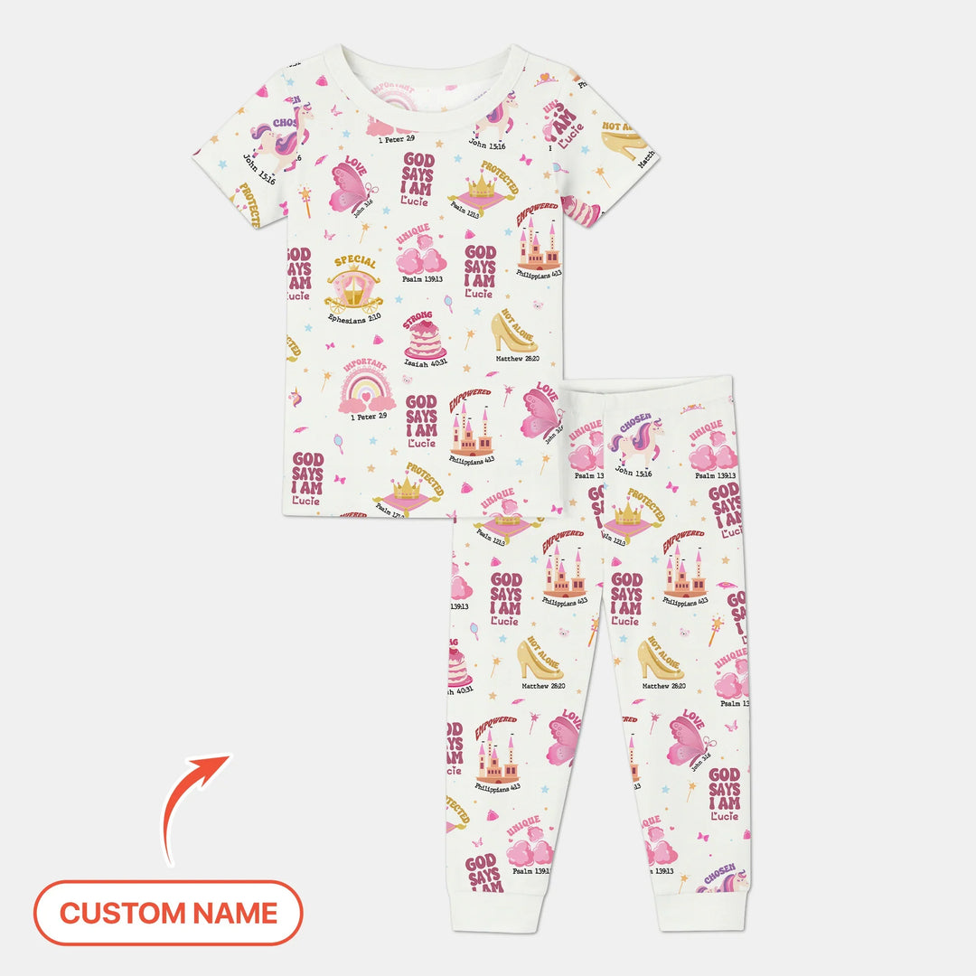 Custom Name God Says I Am Girl Short Sleeve Pajama Set , Custom Name God Says I Am Girl Short Sleeve Pajama Set - 12-18M