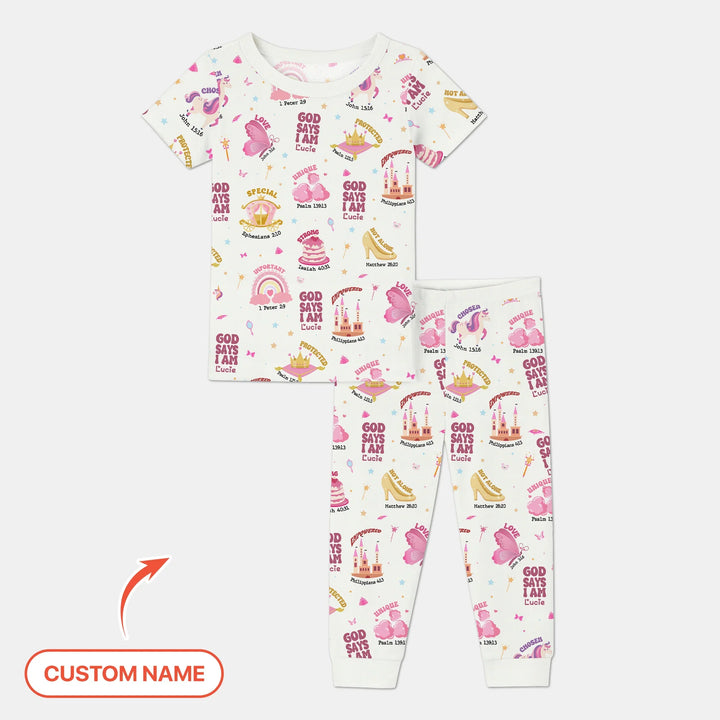 Custom Name God Says I Am Girl Short Sleeve Pajama Set , Custom Name God Says I Am Girl Short Sleeve Pajama Set - 12-18M