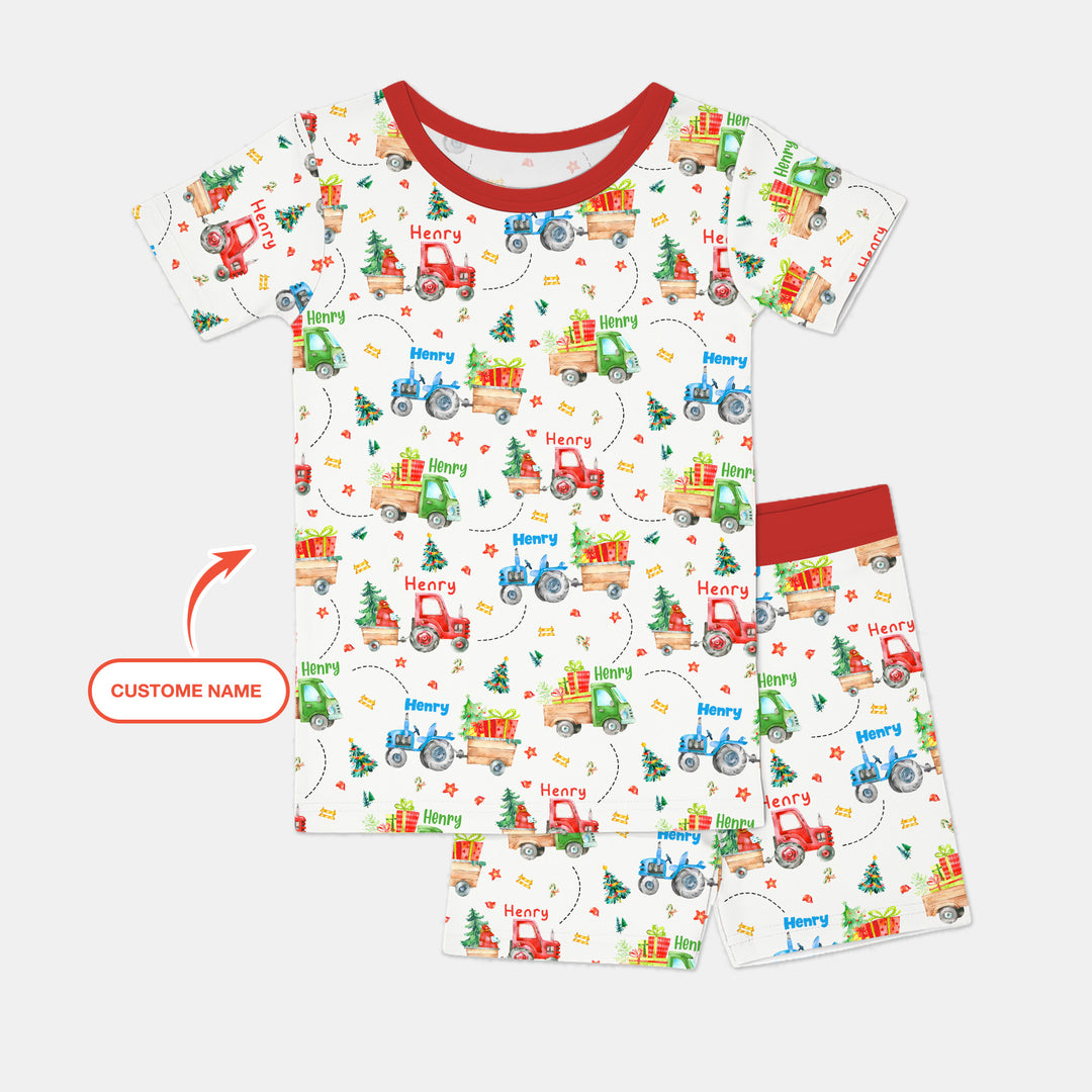 Santa's Little Builders Custom Name Two Piece Short Sleeve Shorts Pajama Set
