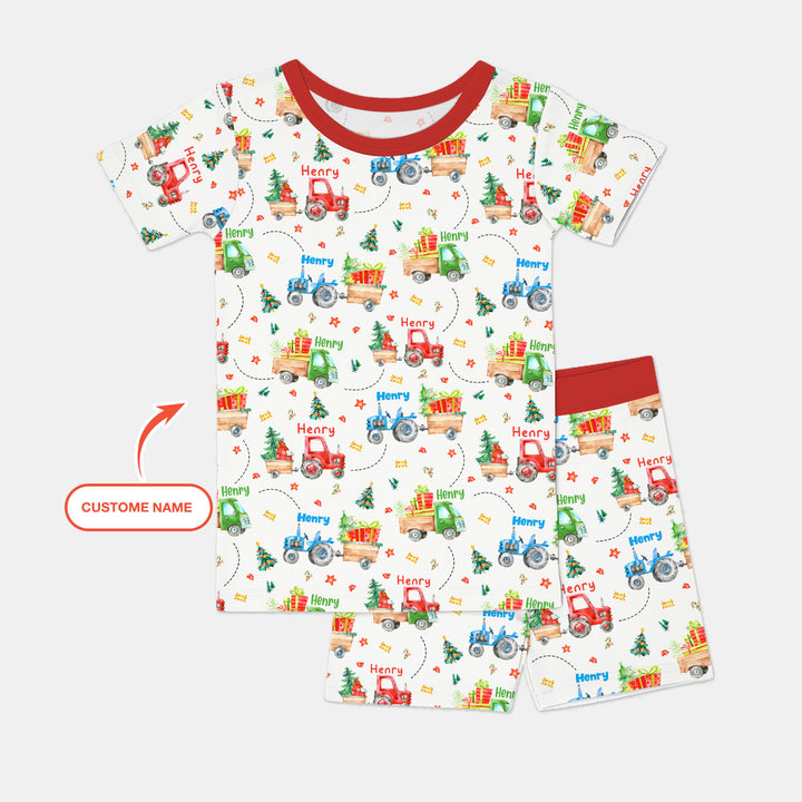 Santa's Little Builders Custom Name Two Piece Short Sleeve Shorts Pajama Set