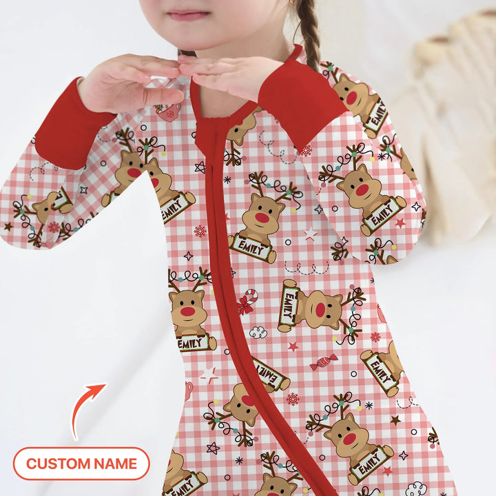 Custom Name Reindeer Gingham Convertible Zippy , Custom Name Reindeer Gingham Convertible Zippy - 0-3M