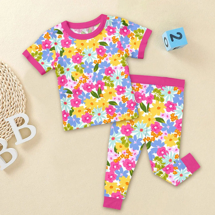 Summer Flowers Two Piece Short Sleeve Pajama Set , Summer Flowers Two Piece Short Sleeve Pajama Set - 12-18M